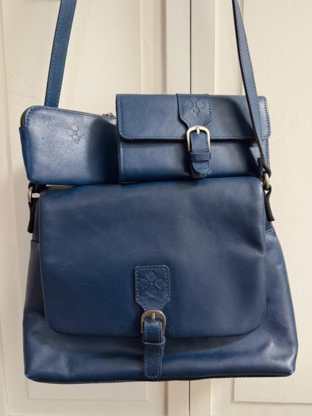 Patricia Nash Blue Leather Crossbody Bag with Front Flap and Buckle